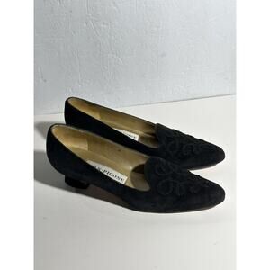 Evan Picone Shoes Womens 8 N Pumps Black Suede Made In Spain Raised Design Heels